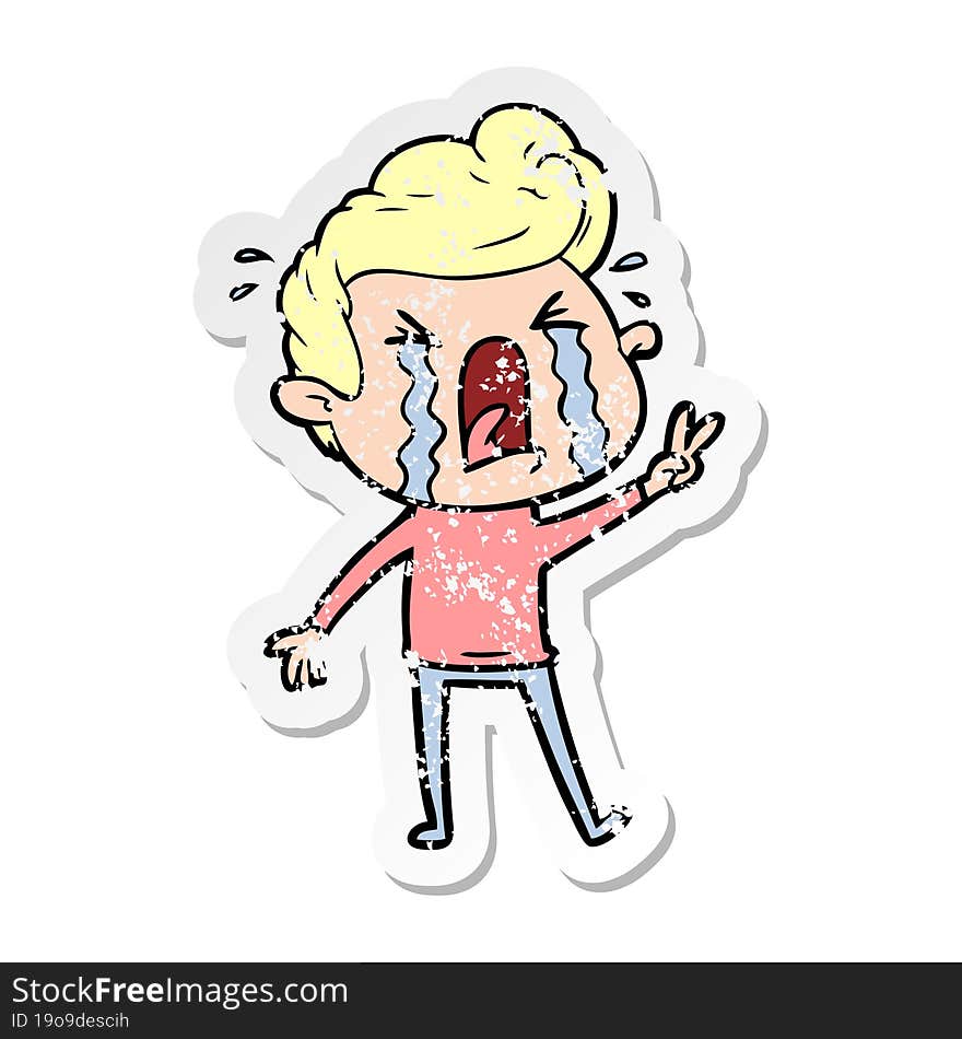 Distressed Sticker Of A Cartoon Crying Man