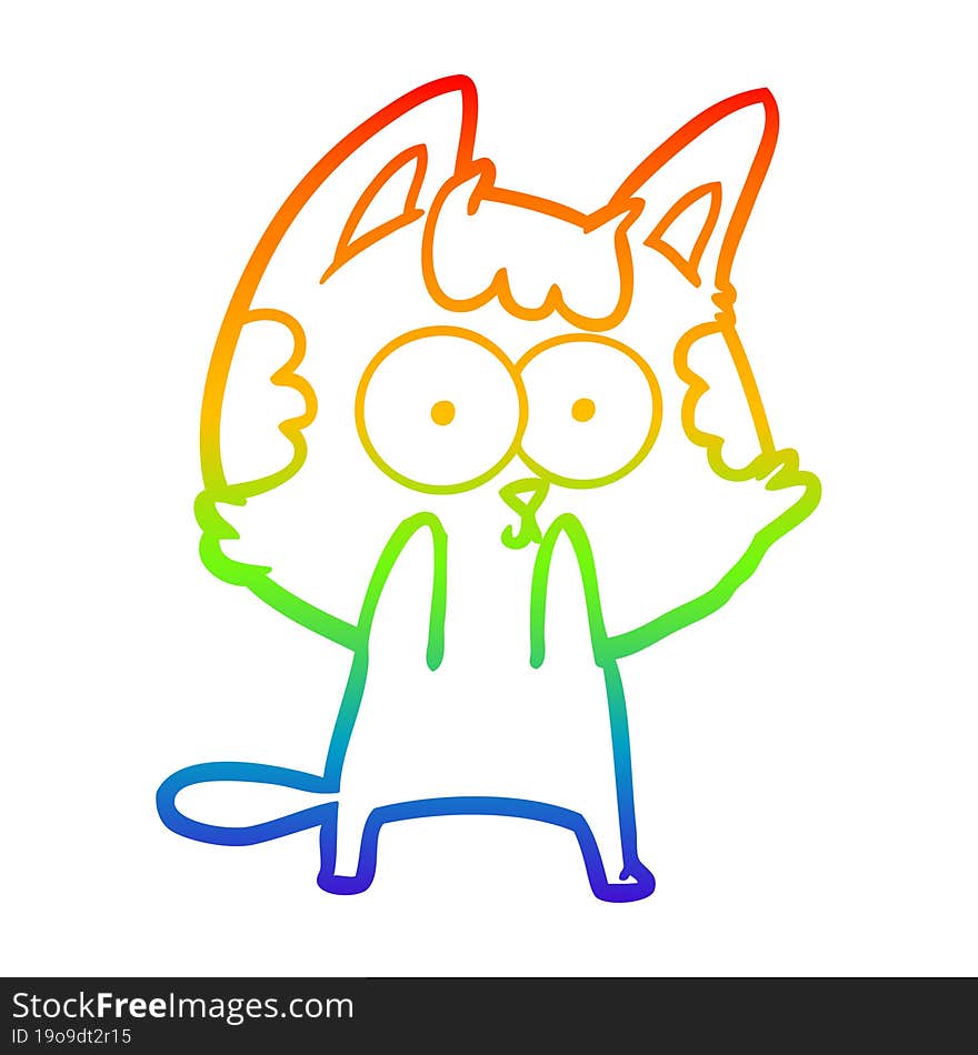 rainbow gradient line drawing happy cartoon cat