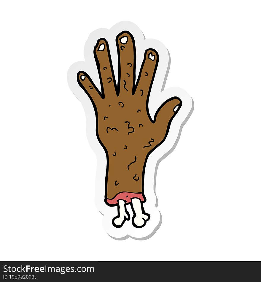 sticker of a gross zombie hand cartoon