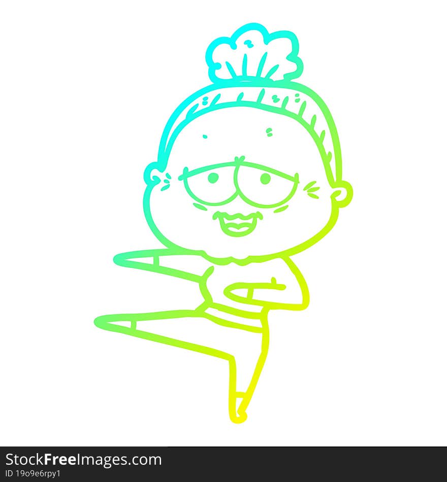 Cold Gradient Line Drawing Cartoon Happy Old Lady