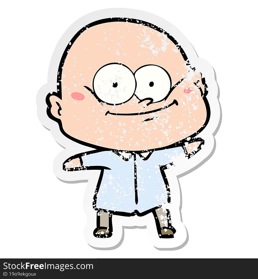 distressed sticker of a cartoon bald man staring