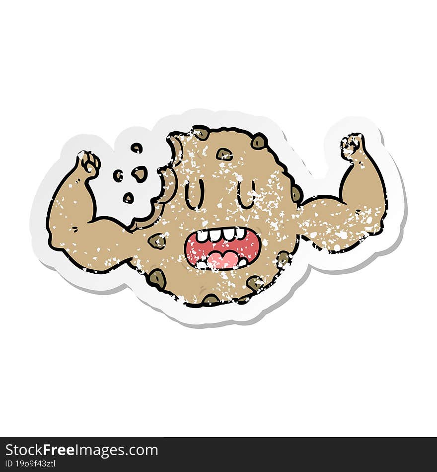 distressed sticker of a cartoon strong cookie