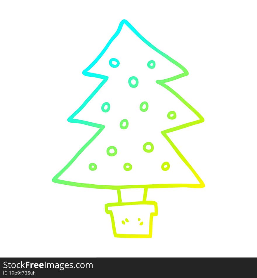 cold gradient line drawing of a cartoon christmas tree