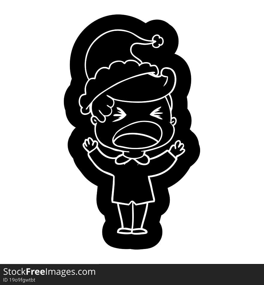 Cartoon Icon Of A Shouting Man Wearing Santa Hat