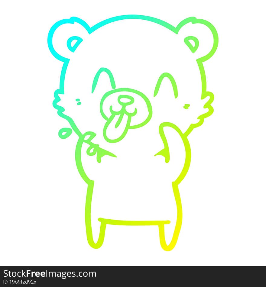 cold gradient line drawing of a rude cartoon polar bear sticking out tongue