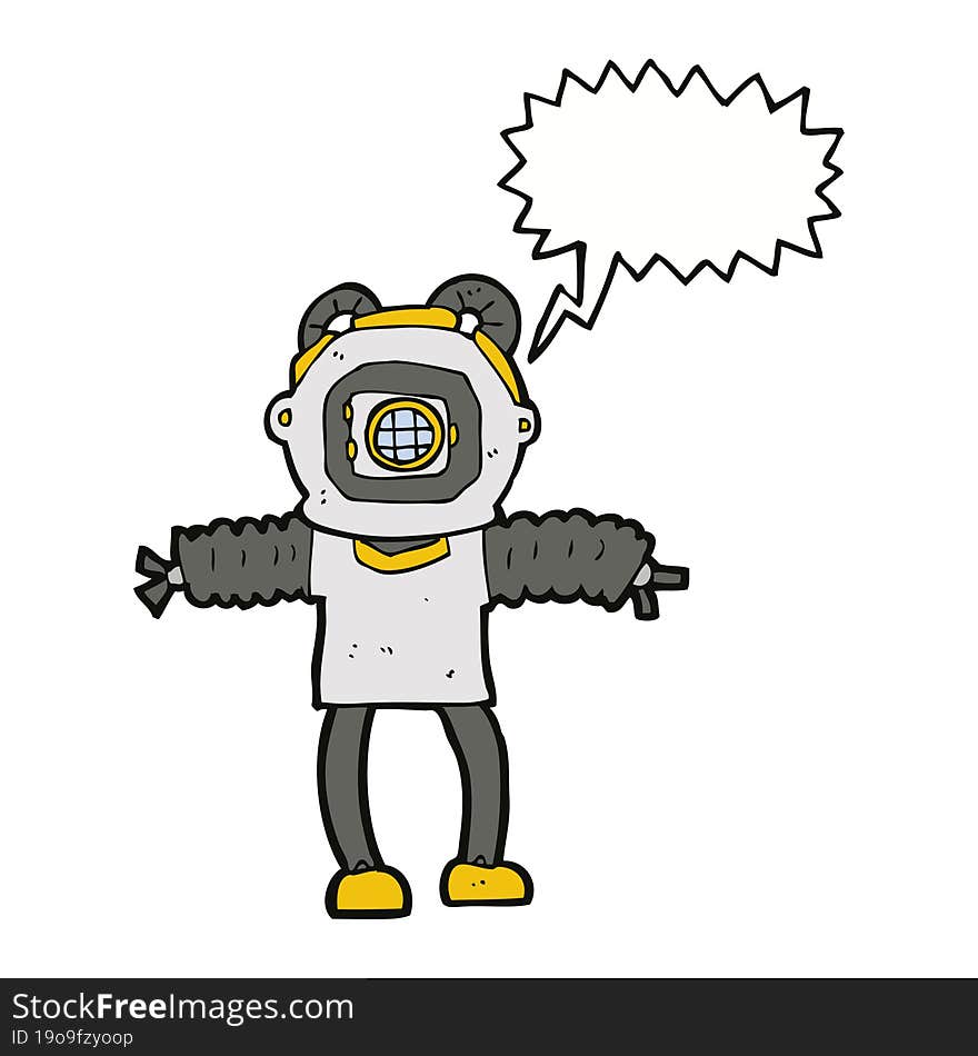 Cartoon Deep Sea Diver With Speech Bubble