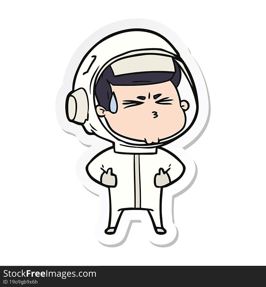 sticker of a cartoon stressed astronaut