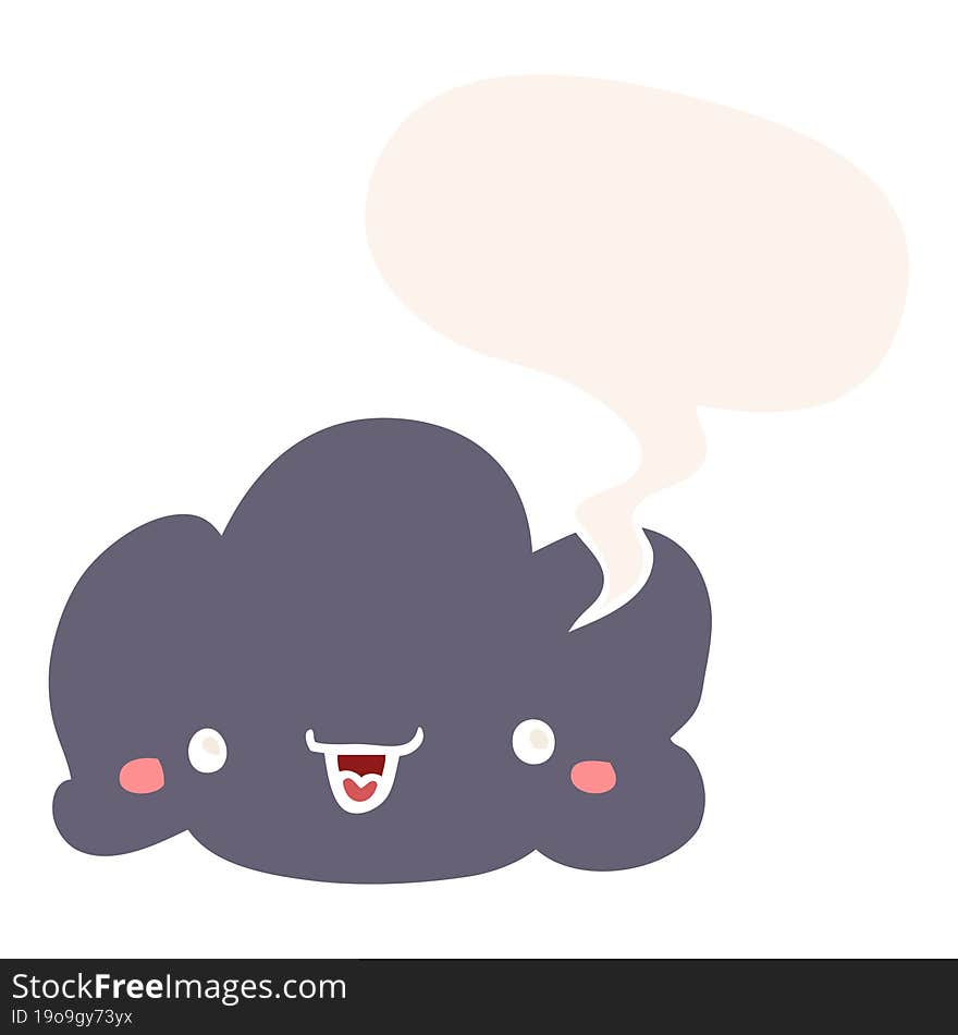 Cute Cartoon Cloud And Speech Bubble In Retro Style