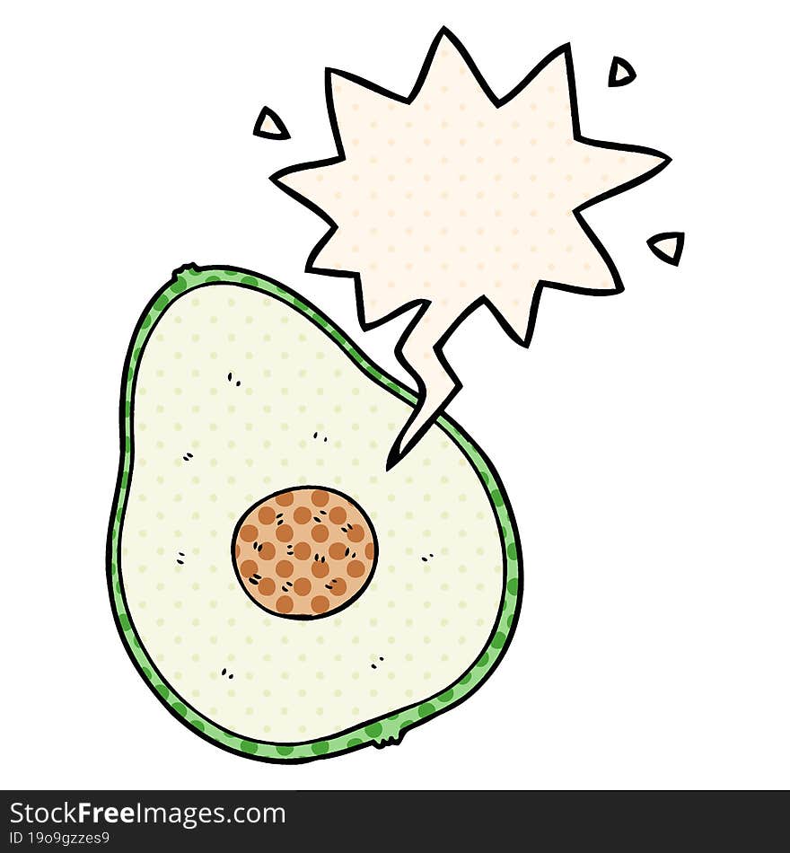 cartoon avocado and speech bubble in comic book style