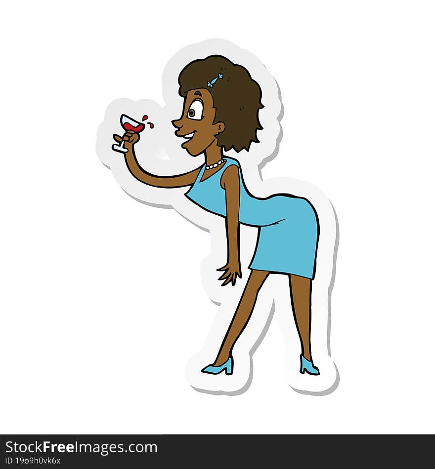 sticker of a cartoon woman with drink