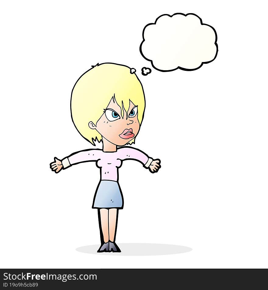 cartoon annoyed girl with thought bubble