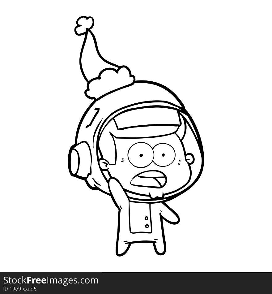 line drawing of a surprised astronaut wearing santa hat