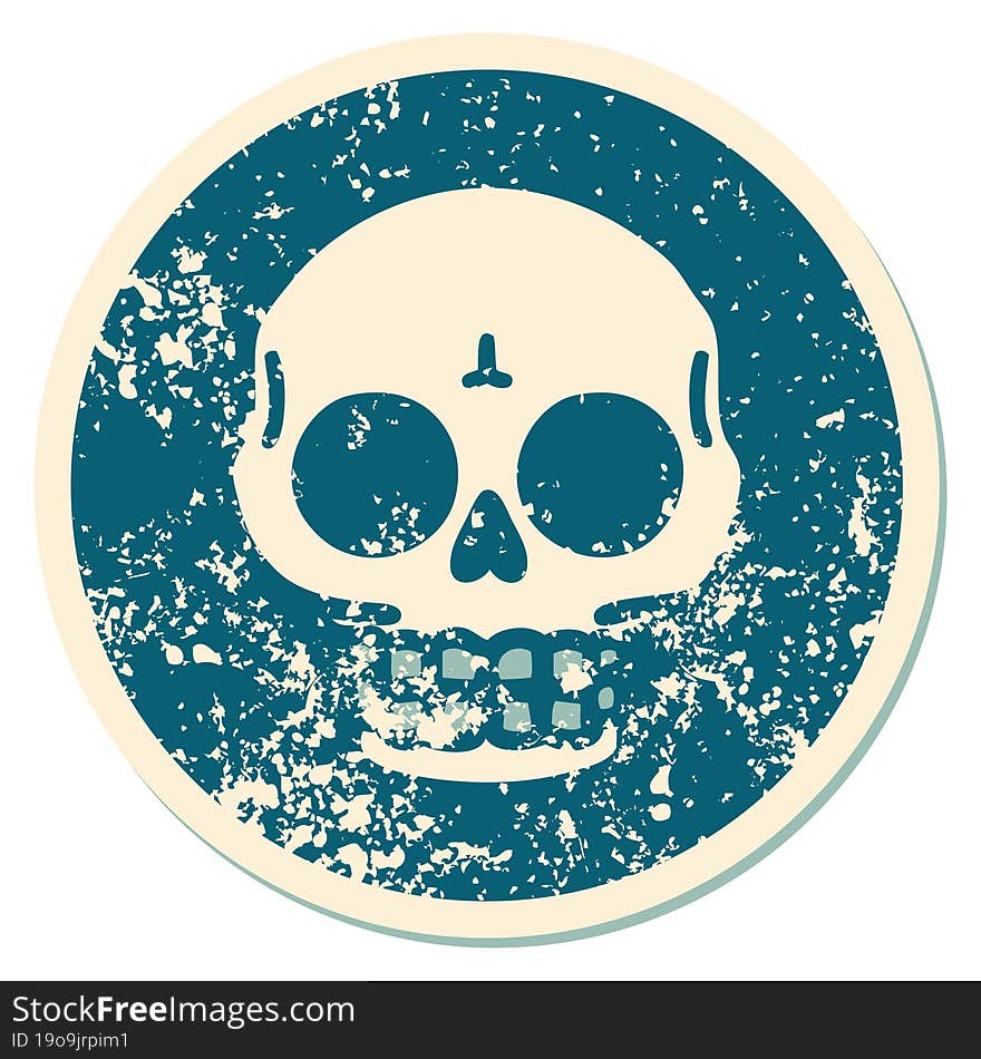 Distressed Sticker Tattoo Style Icon Of A Skull