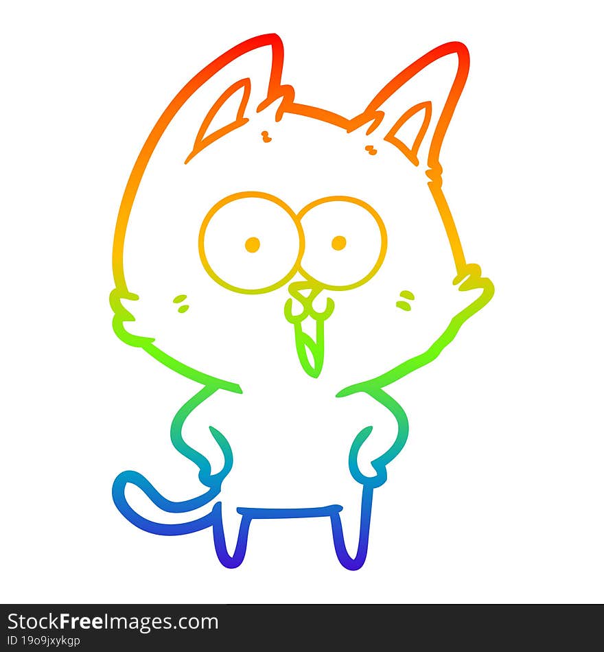 rainbow gradient line drawing of a funny cartoon cat