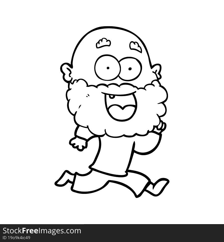 cartoon crazy happy man with beard running. cartoon crazy happy man with beard running