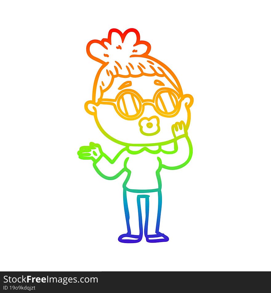 rainbow gradient line drawing cartoon woman wearing spectacles