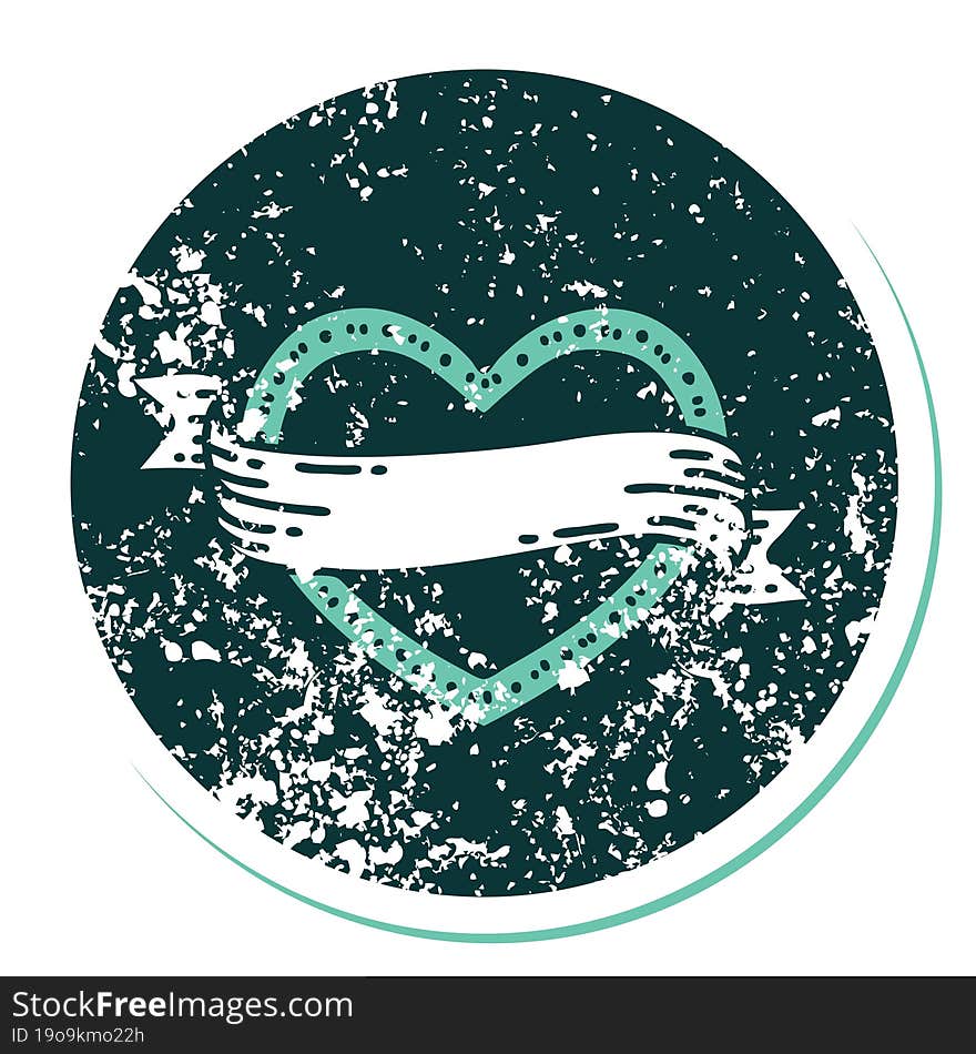 iconic distressed sticker tattoo style image of a heart and banner. iconic distressed sticker tattoo style image of a heart and banner