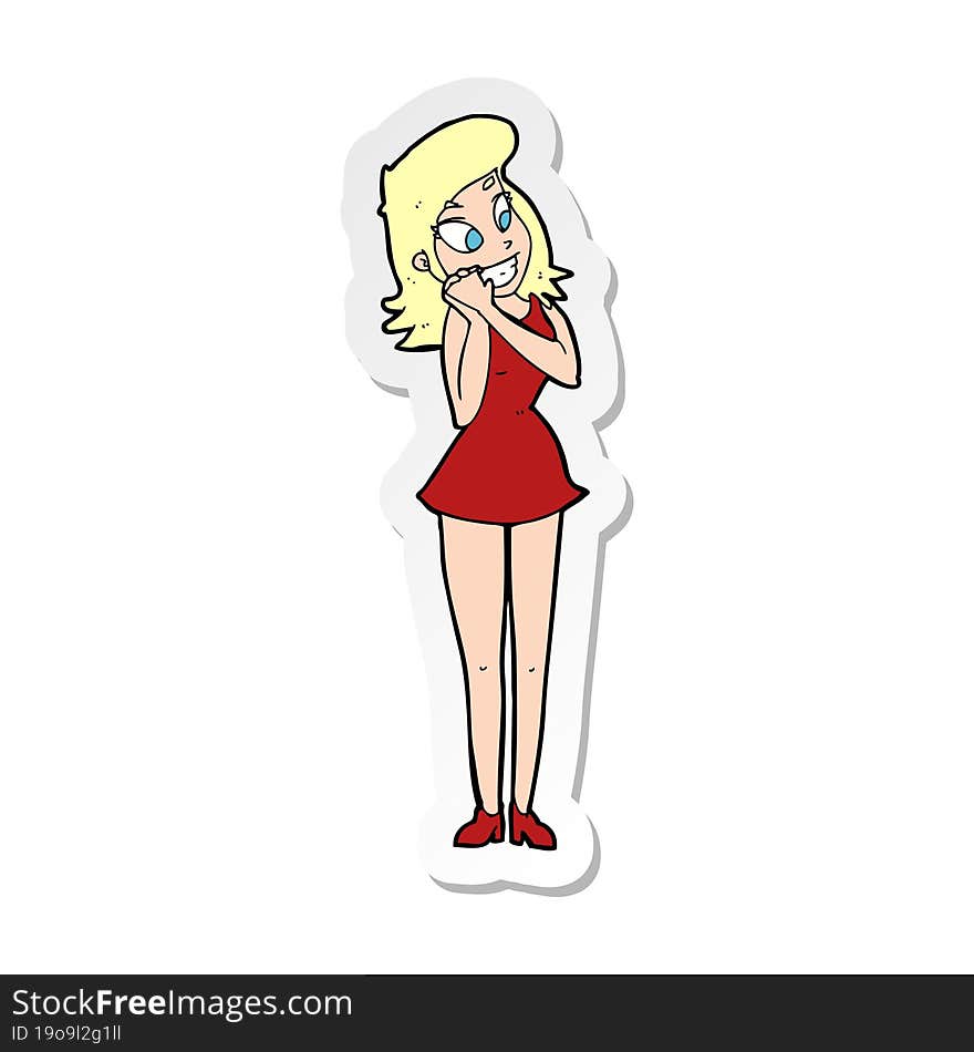 Sticker Of A Cartoon Excited Woman