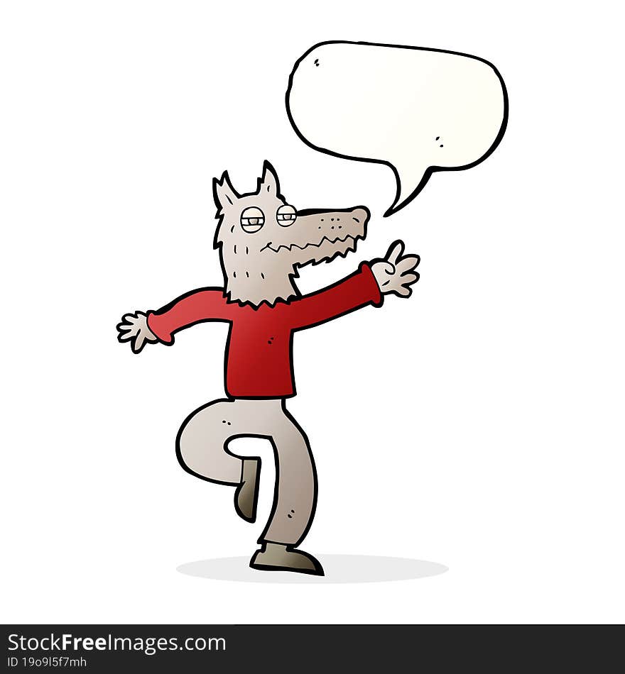 Cartoon Happy Wolf Man With Speech Bubble