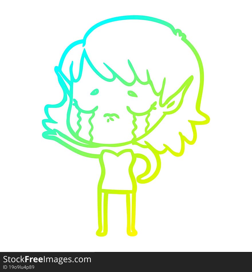 cold gradient line drawing cartoon crying elf girl