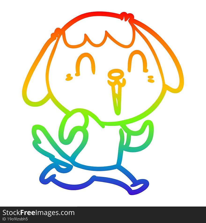 Rainbow Gradient Line Drawing Cute Cartoon Dog