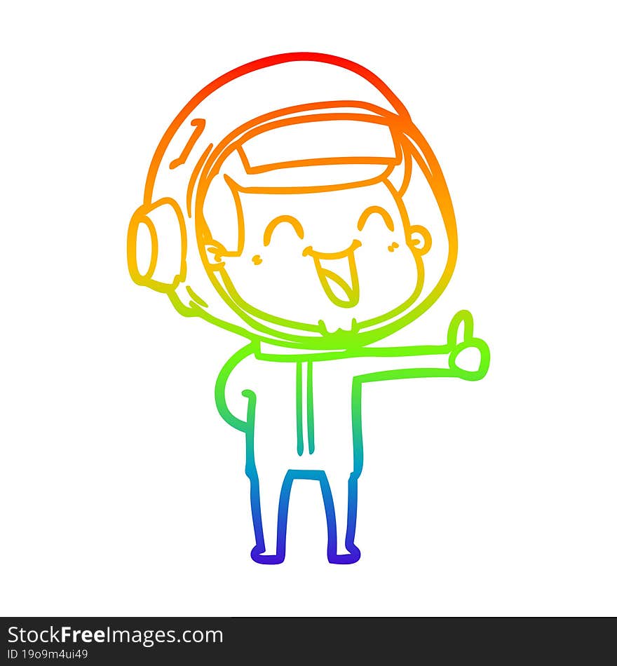 Rainbow Gradient Line Drawing Happy Cartoon Astronaut