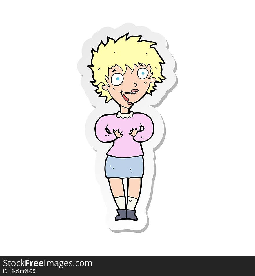 sticker of a cartoon excited woman