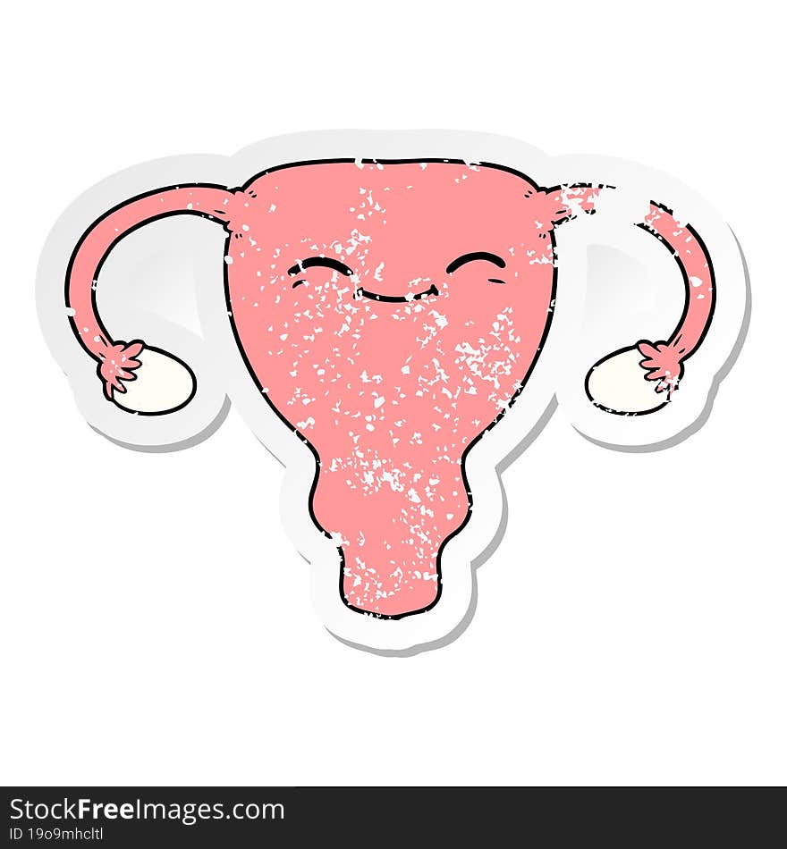 distressed sticker of a cartoon uterus