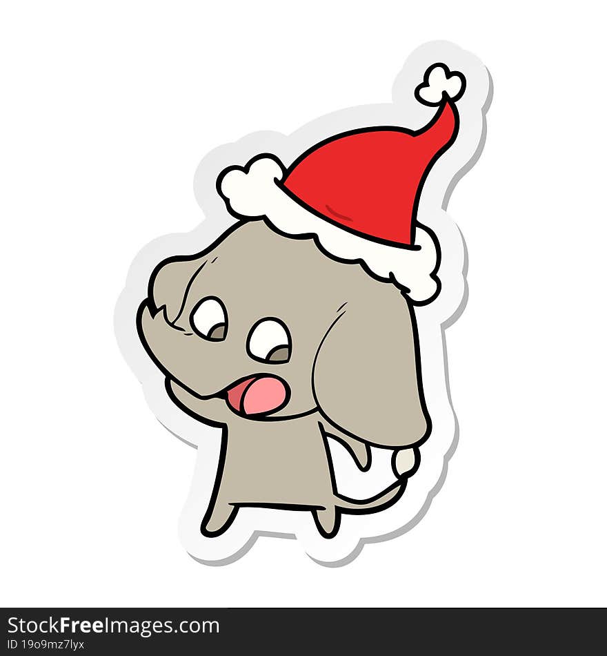 cute sticker cartoon of a elephant wearing santa hat