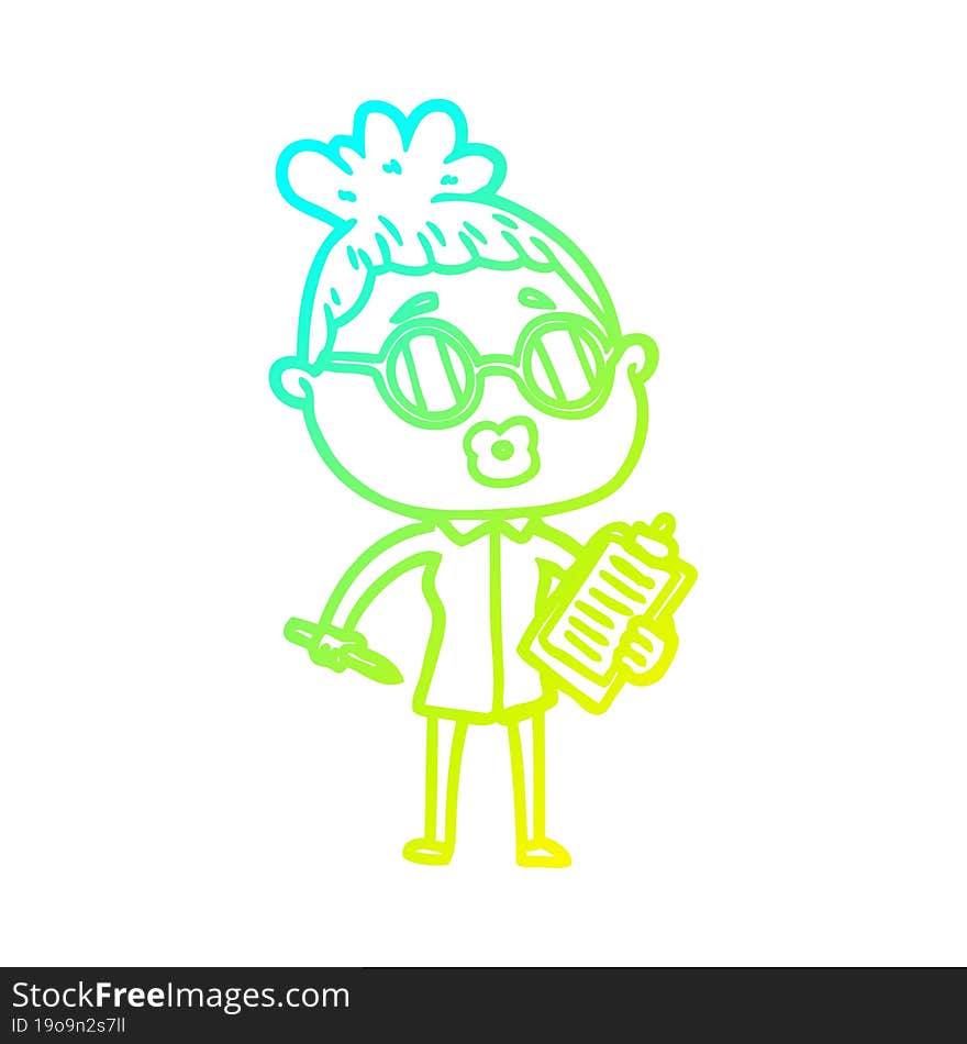 Cold Gradient Line Drawing Cartoon Manager Woman Wearing Spectacles