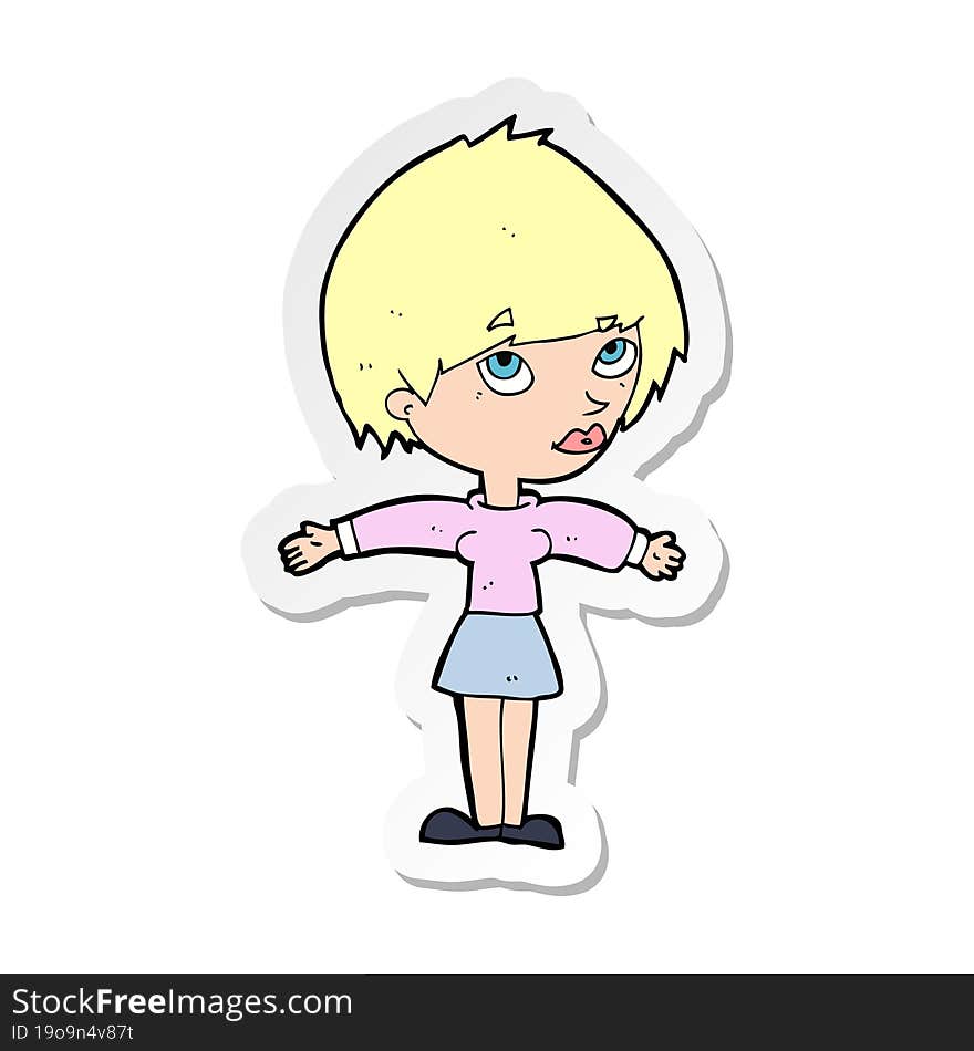 Sticker Of A Cartoon Woman With Open Arms