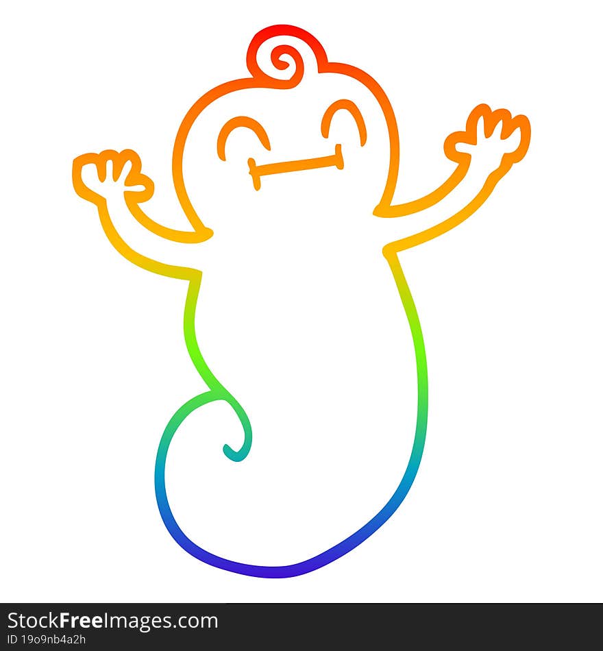 rainbow gradient line drawing of a cartoon happy ghost