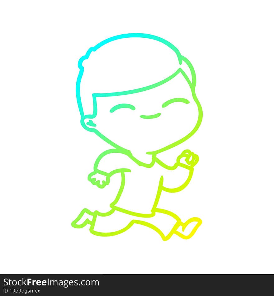 Cold Gradient Line Drawing Cartoon Smiling Boy Running