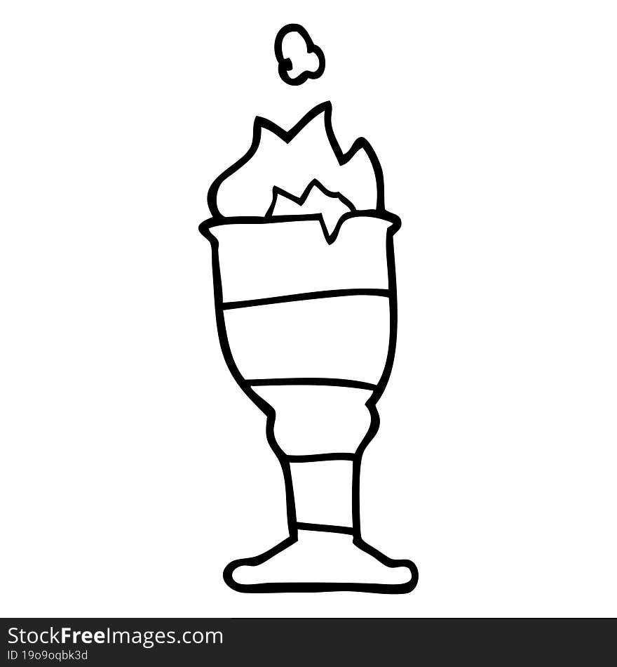 line drawing cartoon flaming golden cup