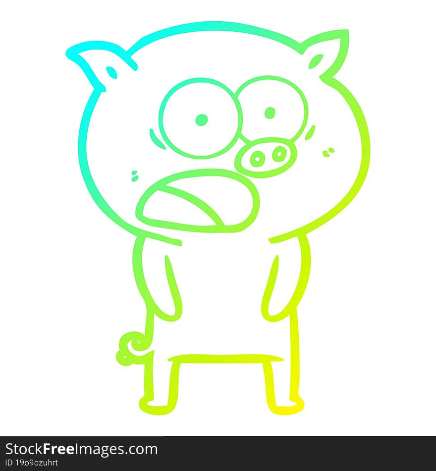 cold gradient line drawing of a cartoon pig shouting