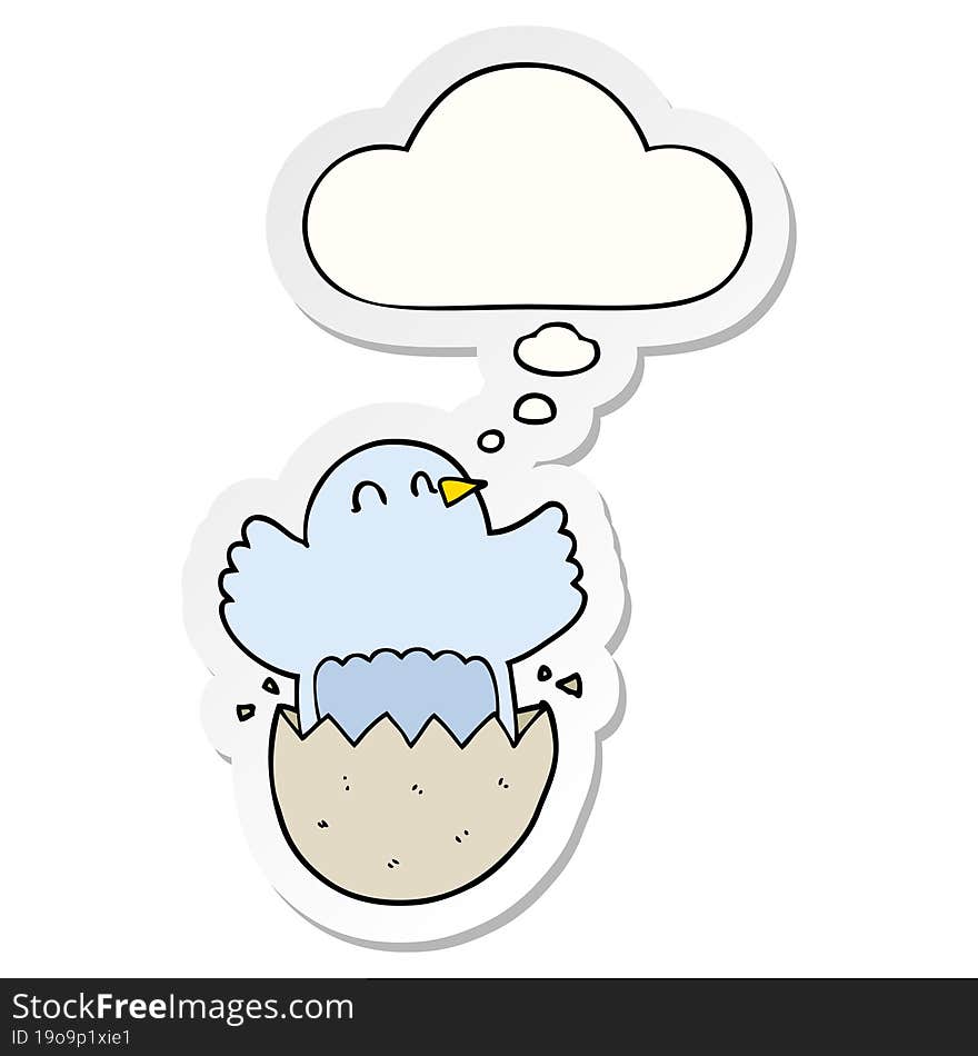 cartoon hatching chicken with thought bubble as a printed sticker