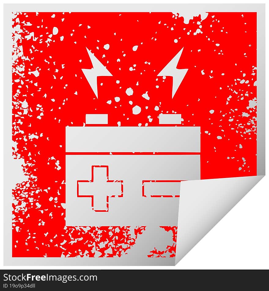 distressed square peeling sticker symbol of a electrical battery