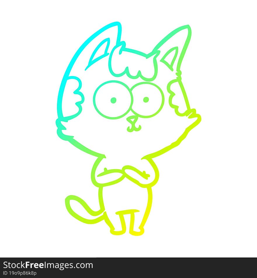 Cold Gradient Line Drawing Happy Cartoon Cat