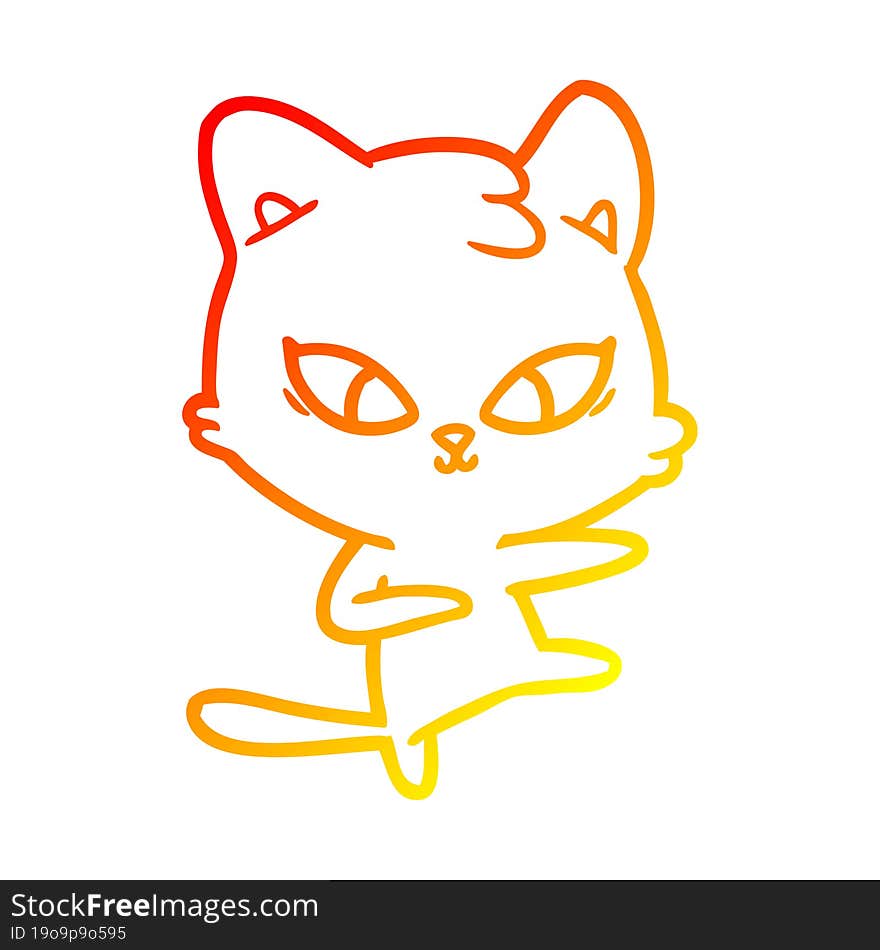 Warm Gradient Line Drawing Cute Cartoon Cat