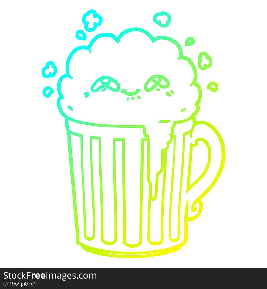 cold gradient line drawing happy cartoon mug of beer