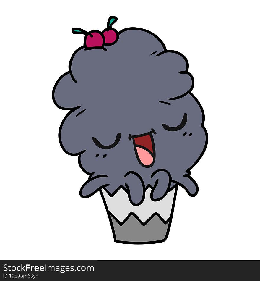 cartoon of kawaii octopus cupcake