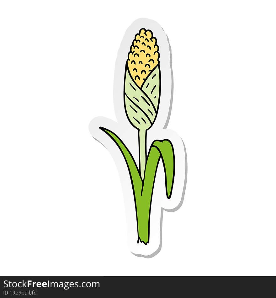 Sticker Cartoon Doodle Of Fresh Corn On The Cob