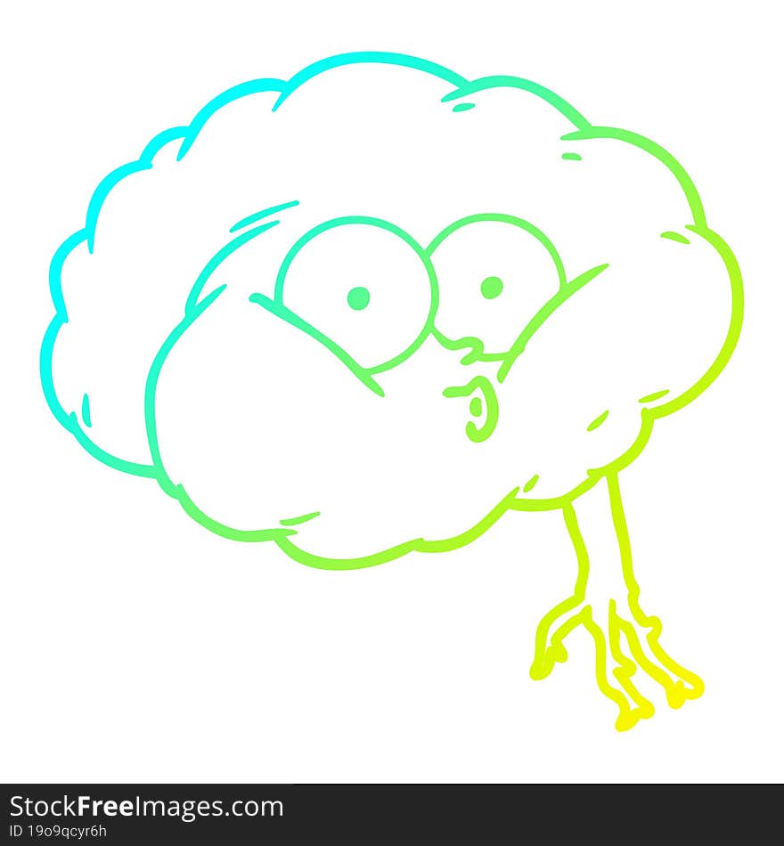 cold gradient line drawing of a cartoon impressed brain