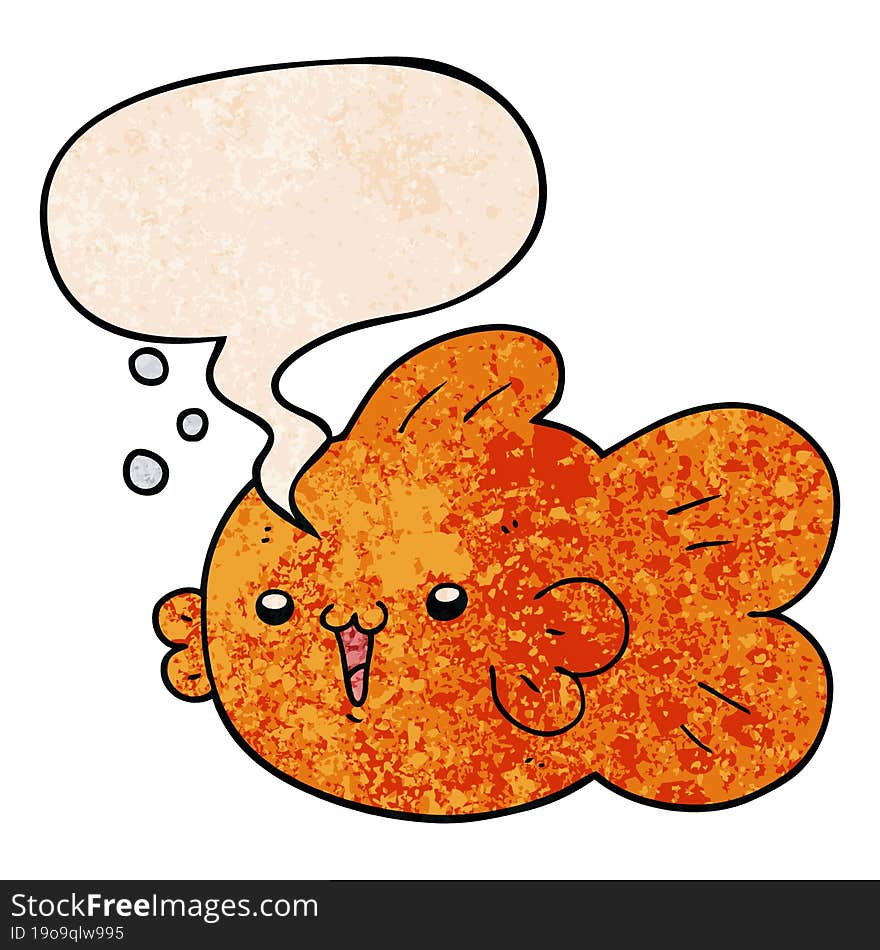 Cartoon Fish And Speech Bubble In Retro Texture Style