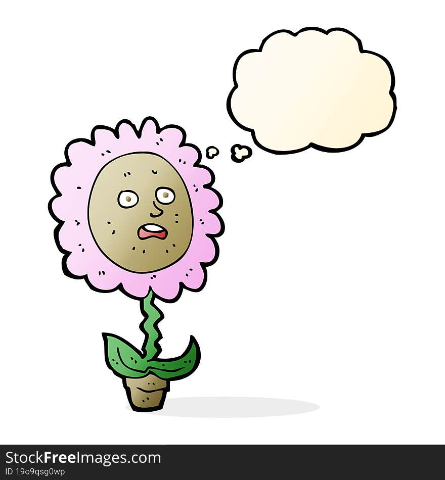 Cartoon Flower With Face With Thought Bubble