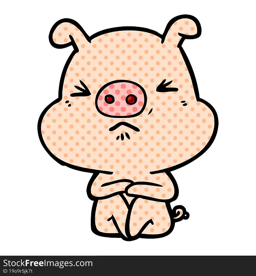 cartoon angry pig sat waiting. cartoon angry pig sat waiting