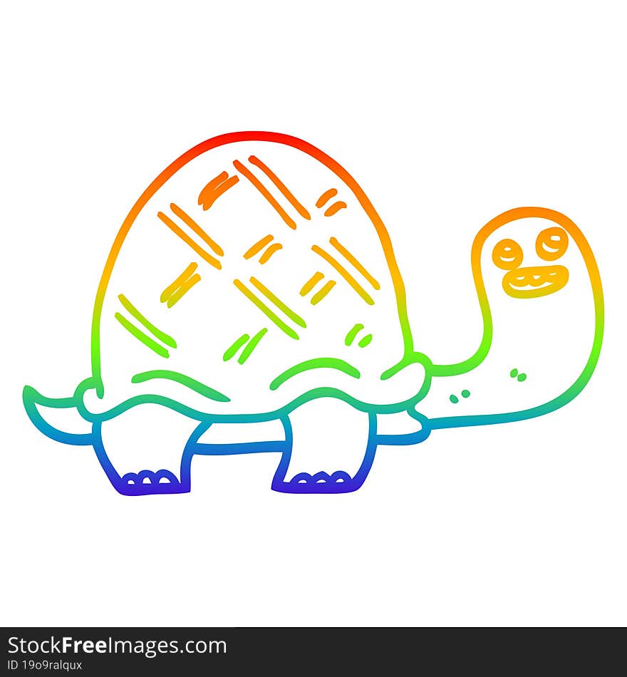 rainbow gradient line drawing of a cartoon happy turtle