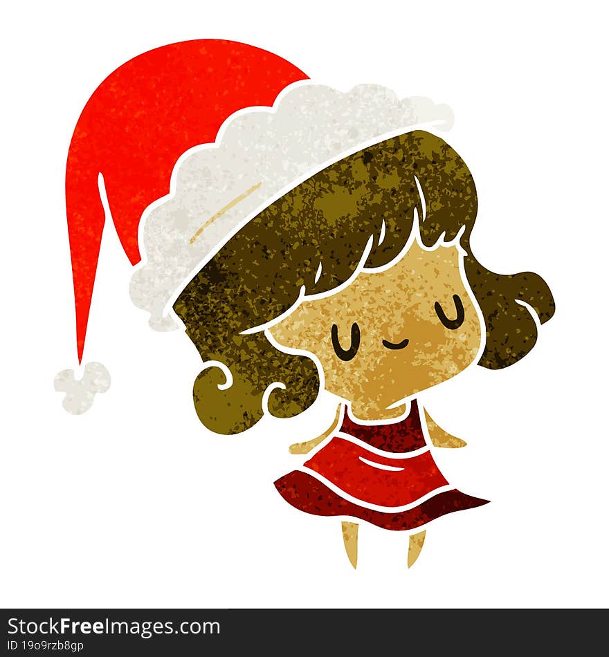 hand drawn christmas retro cartoon of kawaii girl