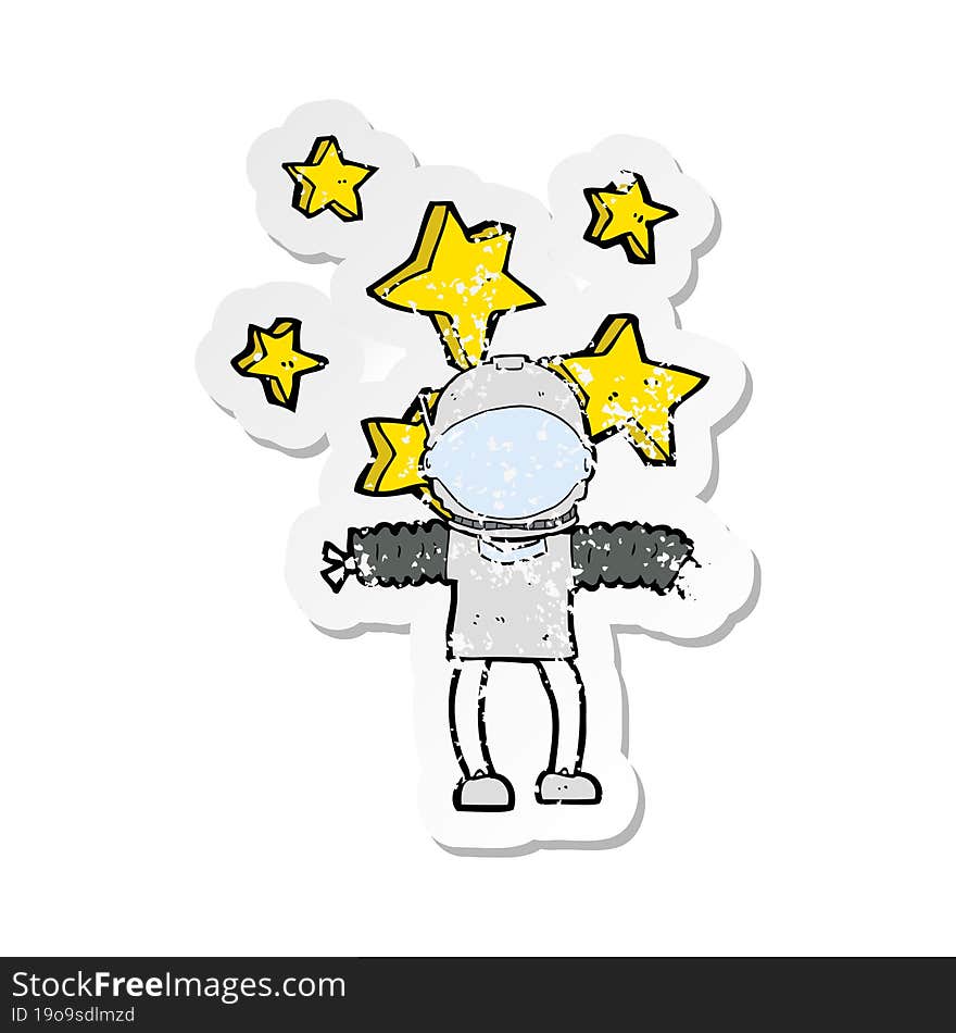 retro distressed sticker of a cartoon space man