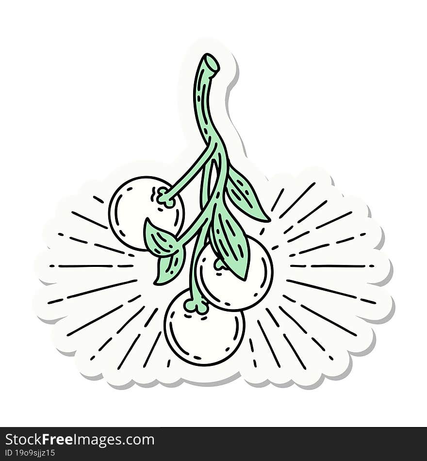 Sticker Of Tattoo Style Mistletoe Berries